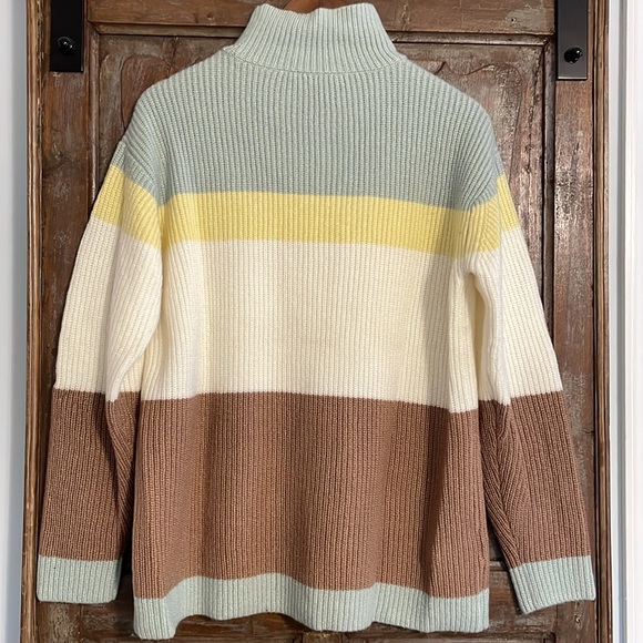 Ann Taylor Cream, Green, Yellow and Brown Color Block Mock Neck Sweater Size S - Picture 2 of 9